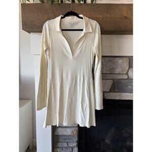 American Eagle Dress Women L Cream Preppy Collared Academia Christmas Minimal